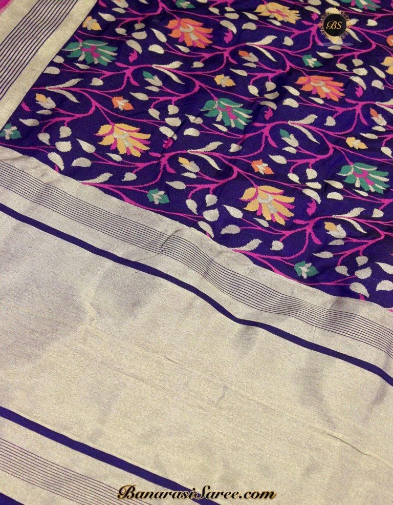 Pure Banarasi Handloom Katan Silk Multicolor Jaal Saree - Image 5