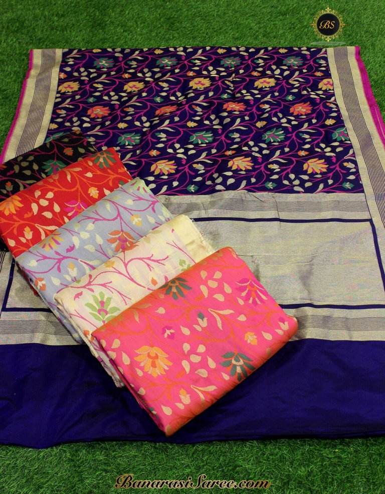 Pure Banarasi Handloom Katan Silk Multicolor Jaal Saree - Image 2