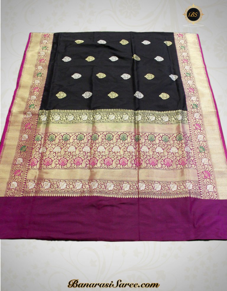 Pure Banarasi Handloom Katan Silk Multicolor Meena Border Saree - Image 3