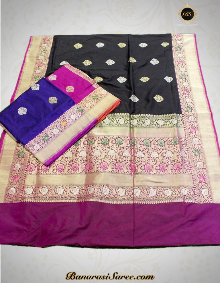 Pure Banarasi Handloom Katan Silk Multicolor Meena Border Saree - Image 2