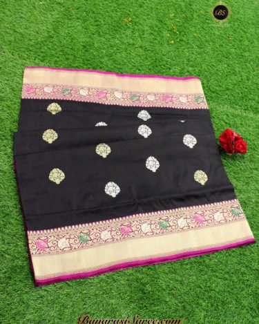 Pure Banarasi Handloom Katan Silk Multicolor Meena Border Saree