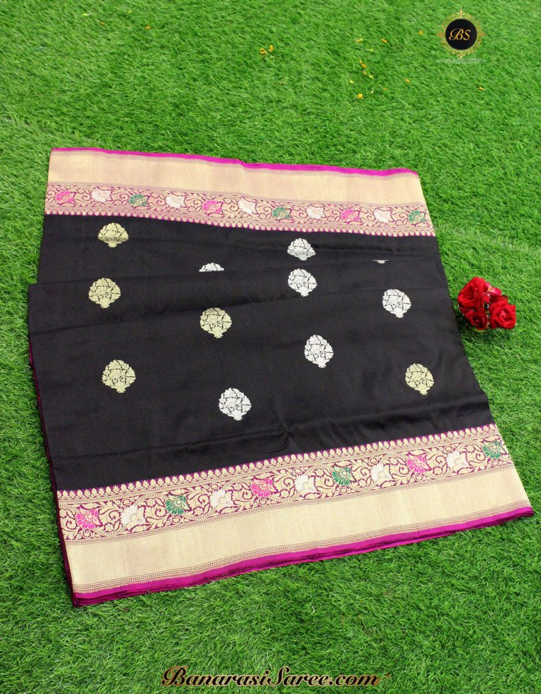 Pure Banarasi Handloom Katan Silk Multicolor Meena Border Saree