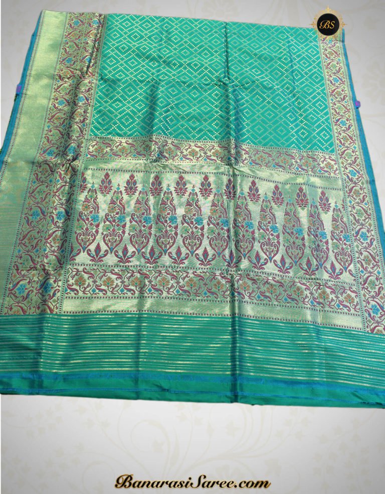 Pure Banarasi Handloom Katan Silk Fern Green Paithani Saree - Image 2