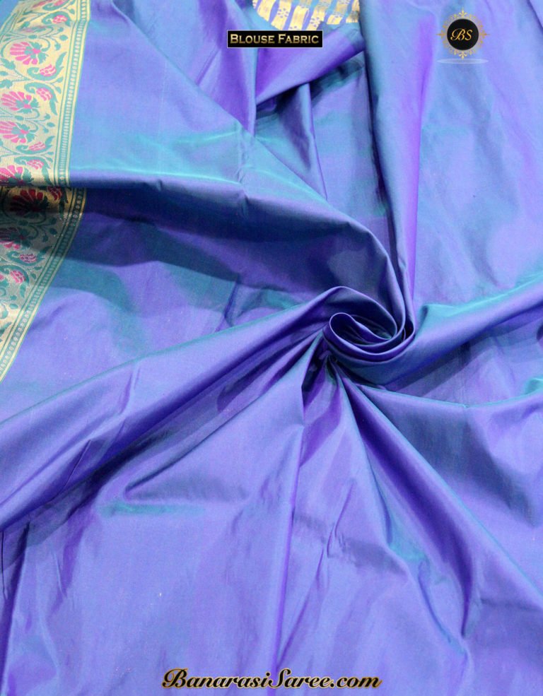 Cobalt Blue Silky Katan Saree on Banarasi Handloom - Image 3