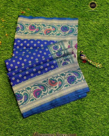 Cobalt Blue Silky Katan Saree on Banarasi Handloom