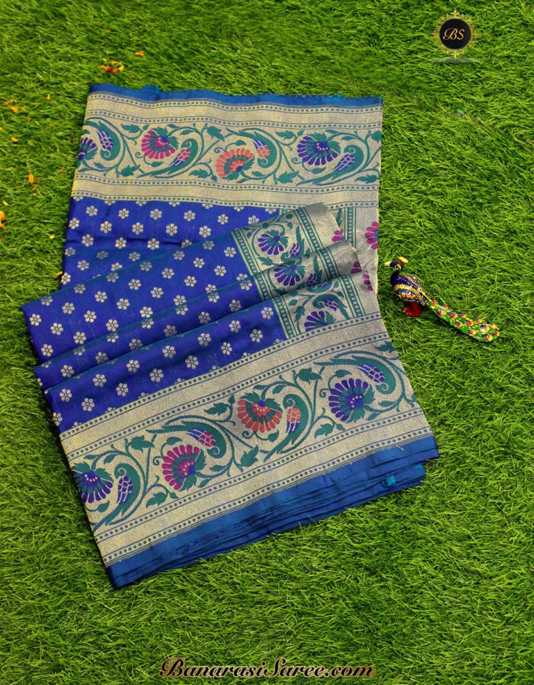 Cobalt Blue Silky Katan Saree on Banarasi Handloom