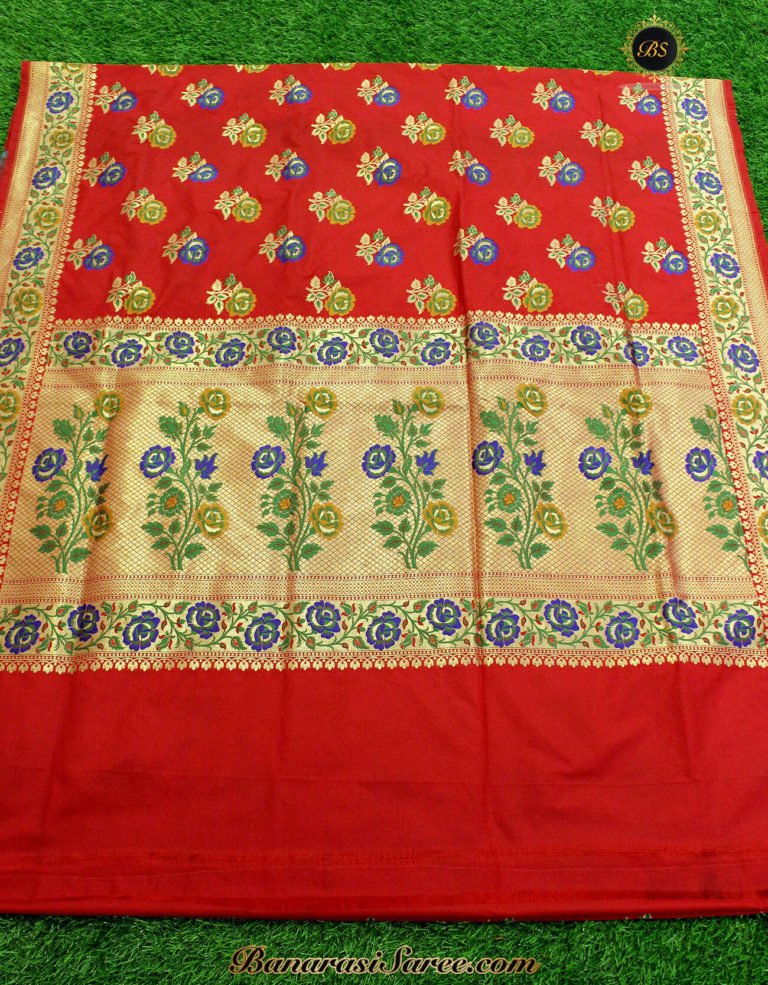 Banarasi Handloom Semi Silk Red Color Tilfi Meena Saree - Image 2