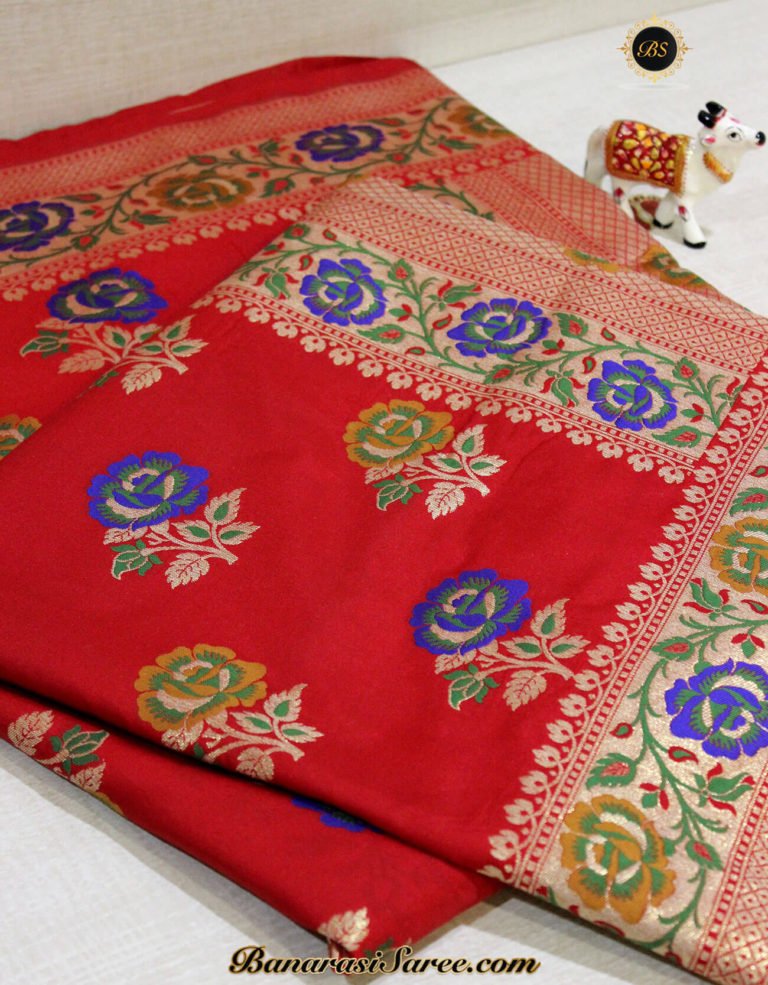 Banarasi Handloom Semi Silk Red Color Tilfi Meena Saree