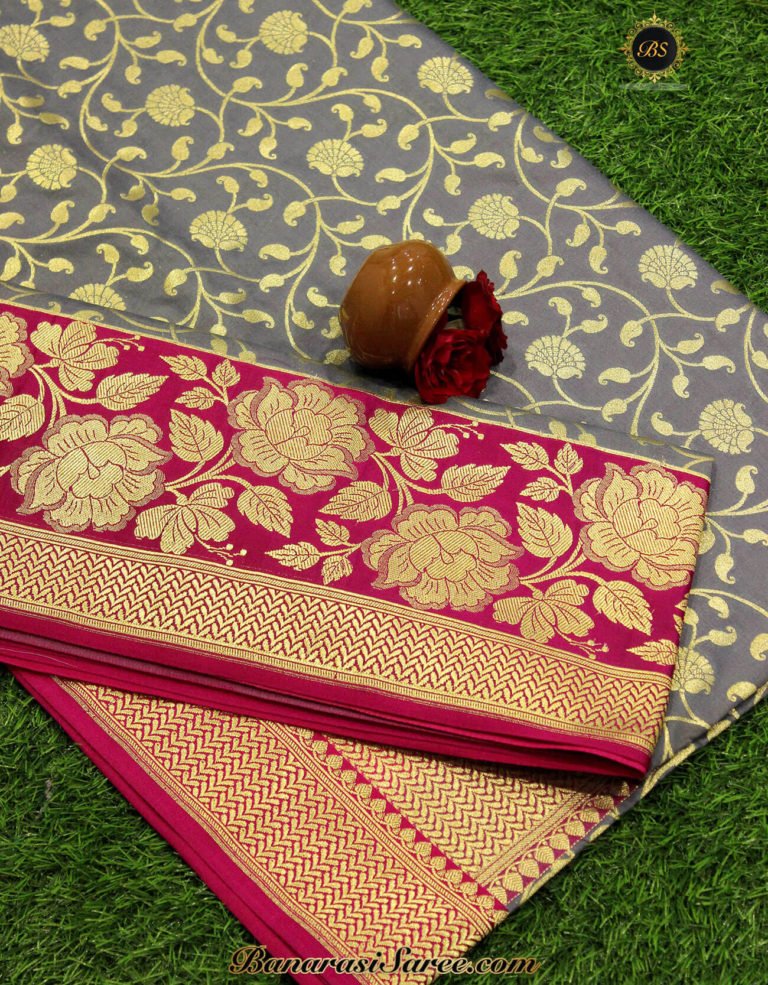 Banarasi Handloom Semi Silk Zari Jaal Contrast Border Saree