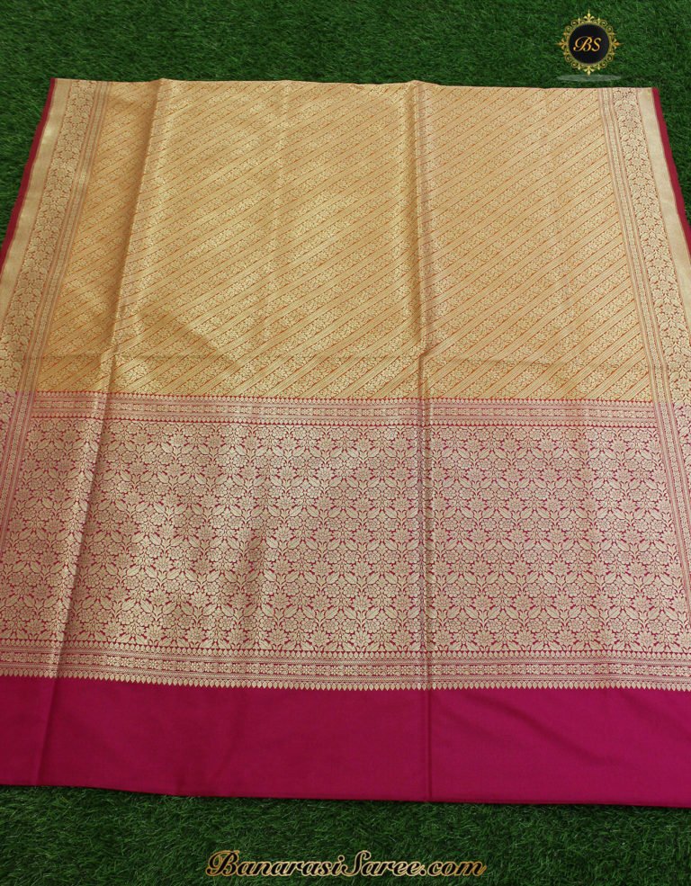 Banarasi Handloom Semi Silk Orange Brocade Saree - Image 2
