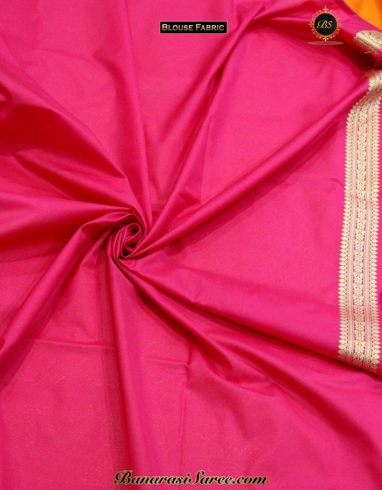 Banarasi Handloom Semi Silk Orange Brocade Saree - Image 3