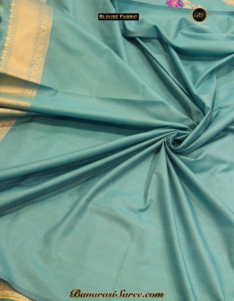 Banarasi Handloom Semi Silk Sky Blue Color Saree - Image 3