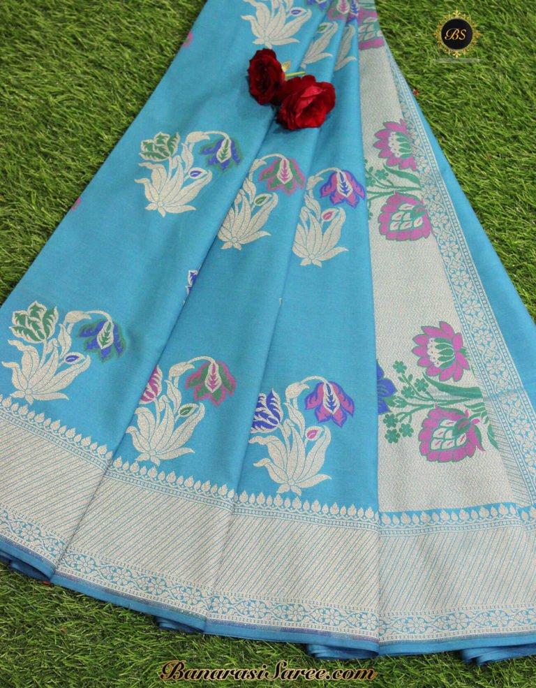 Banarasi Handloom Semi Silk Sky Blue Color Saree