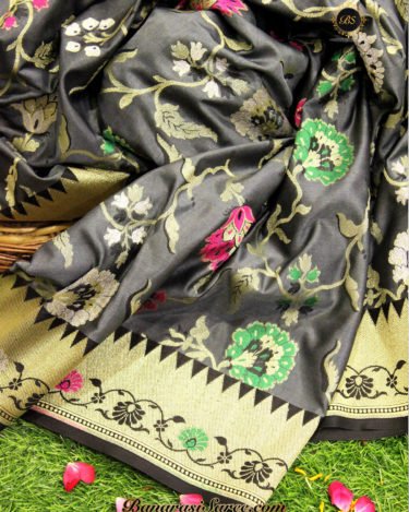 Banarasi Handloom Semi Silk Multicolor Zari Jaal Saree