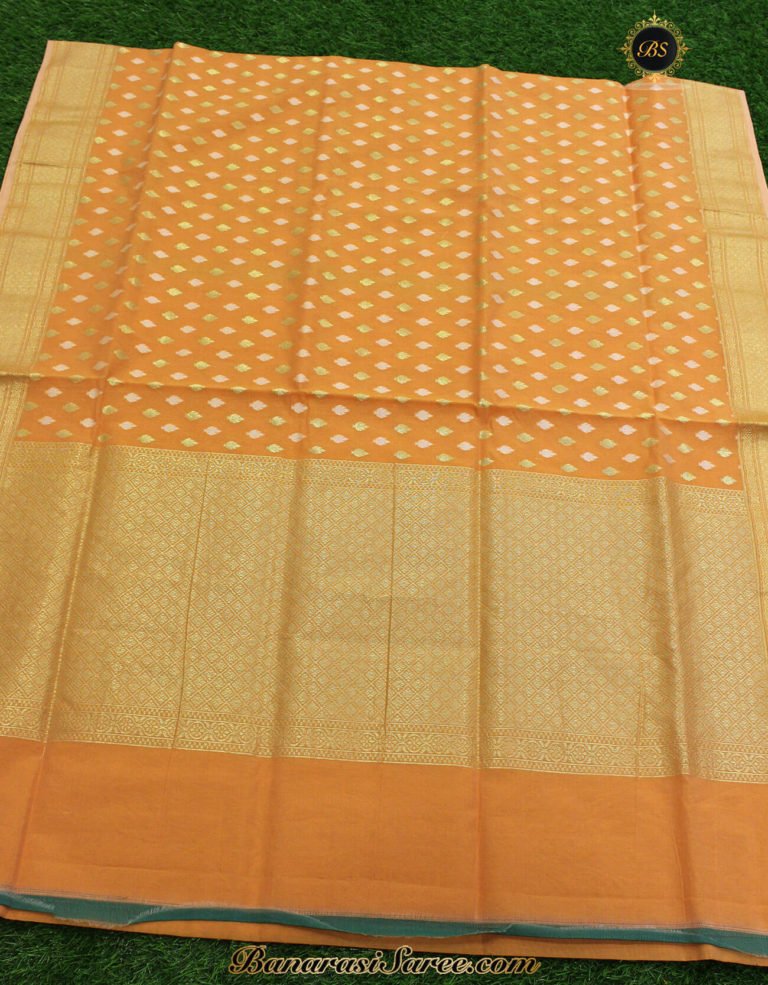 Banarasi Handloom Cotton Silk Orange Color Saree - Image 2