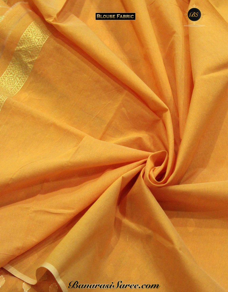 Banarasi Handloom Cotton Silk Orange Color Saree - Image 3