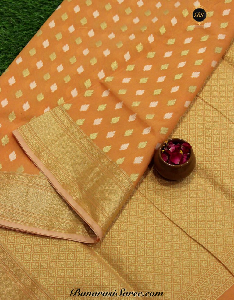 Banarasi Handloom Cotton Silk Orange Color Saree