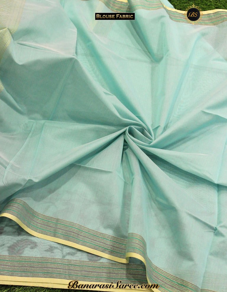 Banarasi Handloom Cotton Silk Sky Blue Pochampalli Print Saree - Image 3