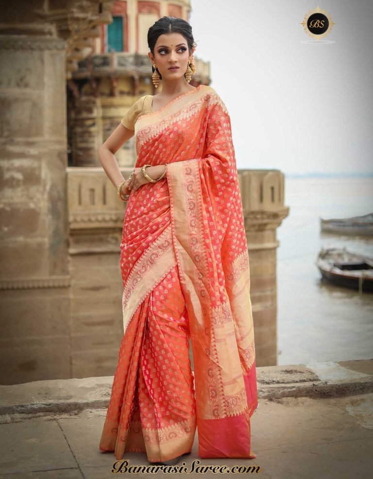 Pure Banarasi Handloom Katan Silk Kadhua Golden Zari Booty Saree
