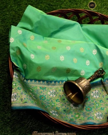 Pure Banarasi Handloom Tilfi Meenakari Spring Green Color Saree