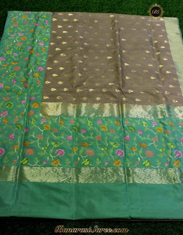Pure Banarasi Handloom Katan Silk Tilfi Meenakari Skirt Border Saree - Image 2