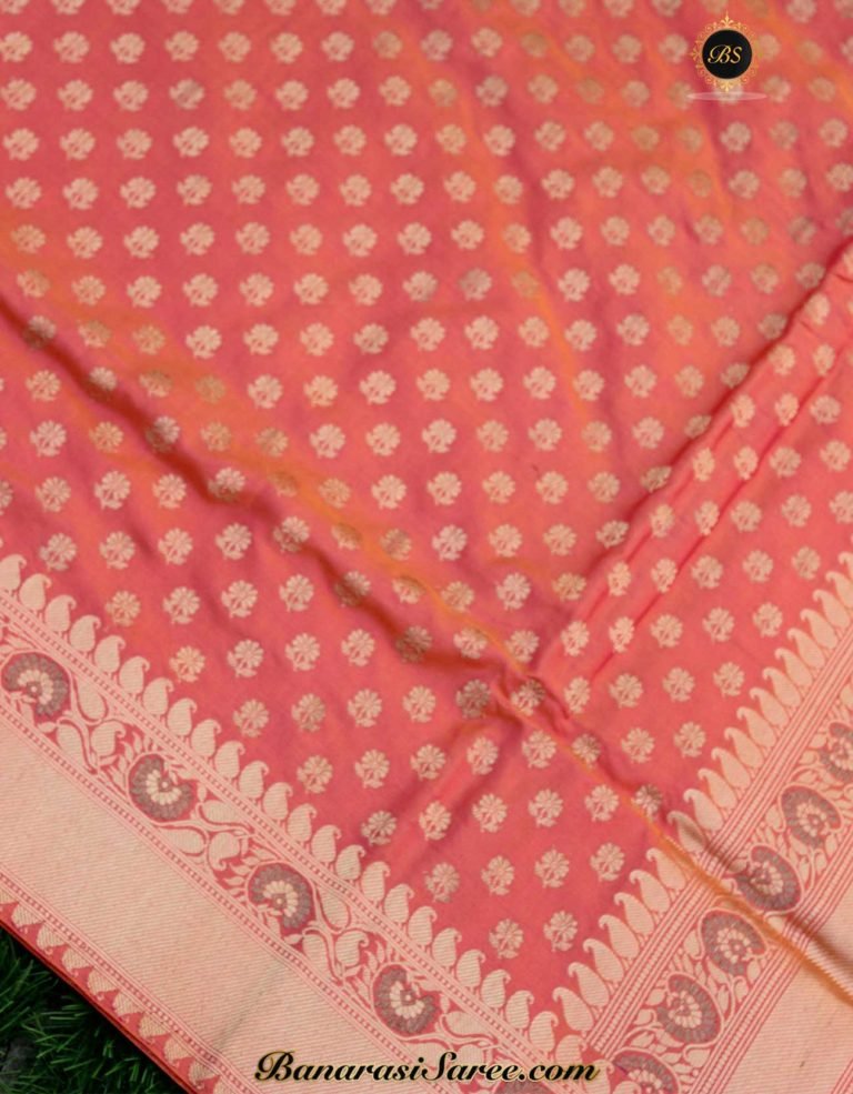 Pure Banarasi Handloom Katan Silk Kadhua Golden Zari Booty Saree - Image 3