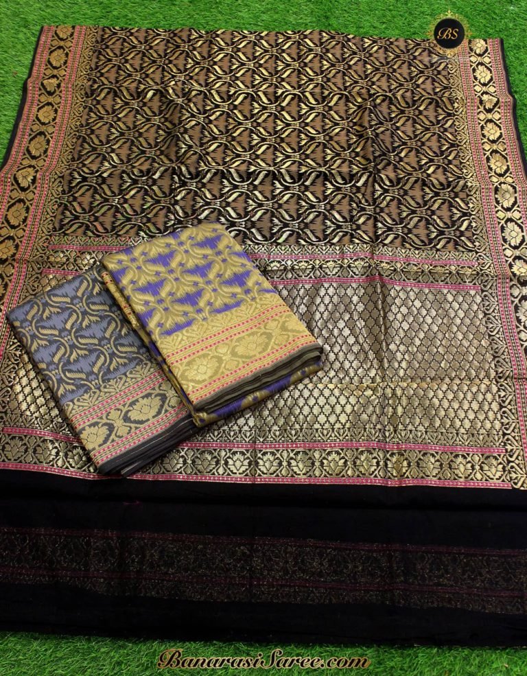 Banarasi Handloom Cotton Silk Patola Work Black Color Saree - Image 2