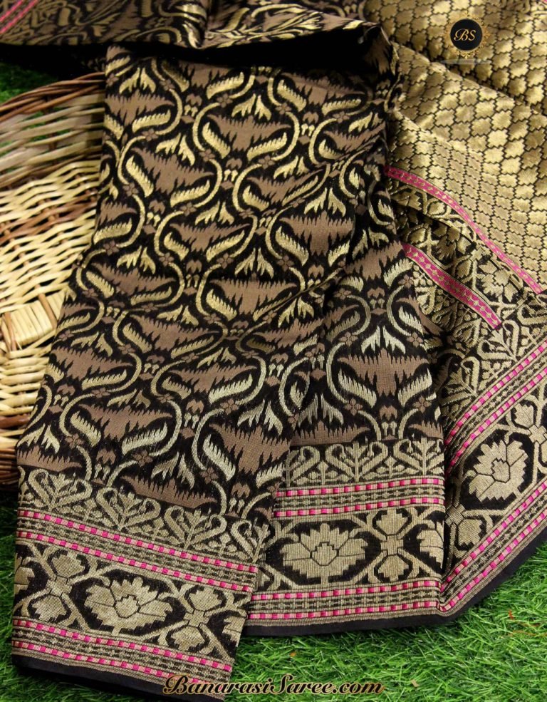 Banarasi Handloom Cotton Silk Patola Work Black Color Saree