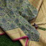 Banarasi Handloom Cotton Silk Thread Work Jaal Blue Color Saree