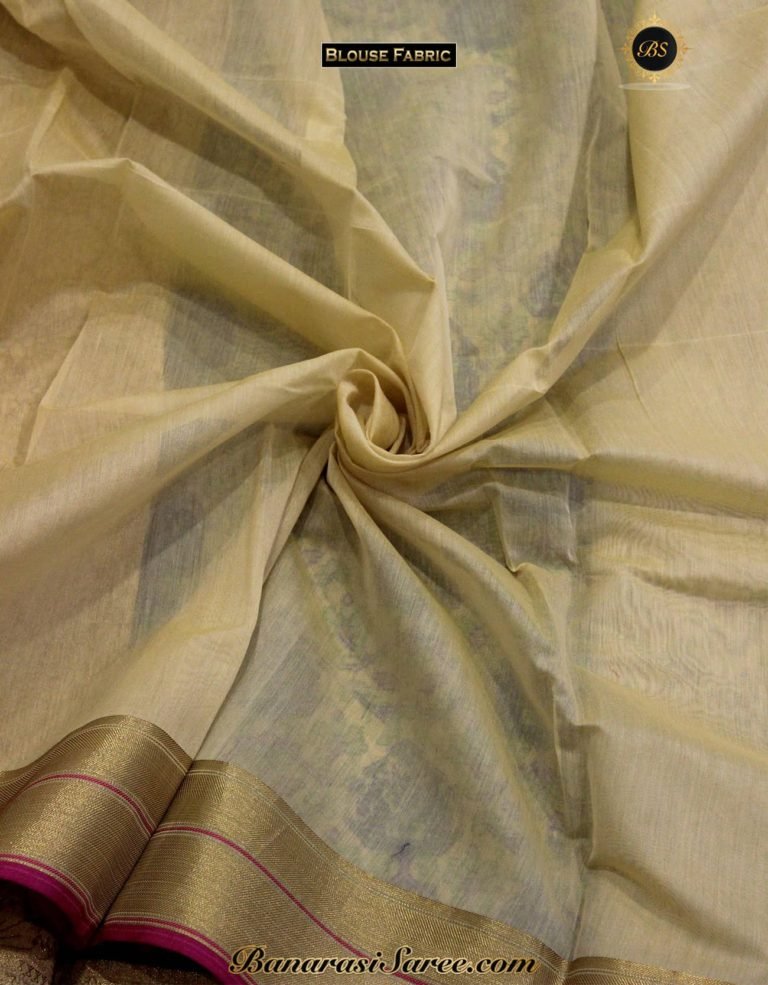 Banarasi Handloom Cotton Silk Thread Work Jaal Blue Color Saree - Image 4