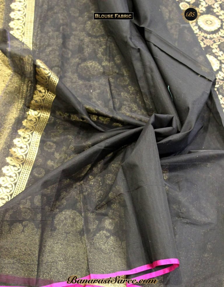 Banarasi Handloom Kora Silk Black Color Golden Zari Patola Saree - Image 3