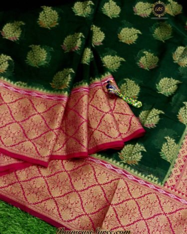 emerald green banarasi silk saree