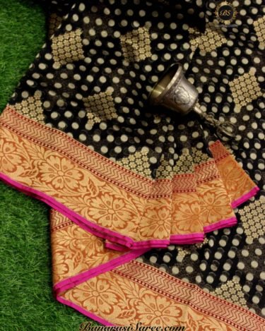 Banarasi Handloom Kora Silk Black Color Boota Saree