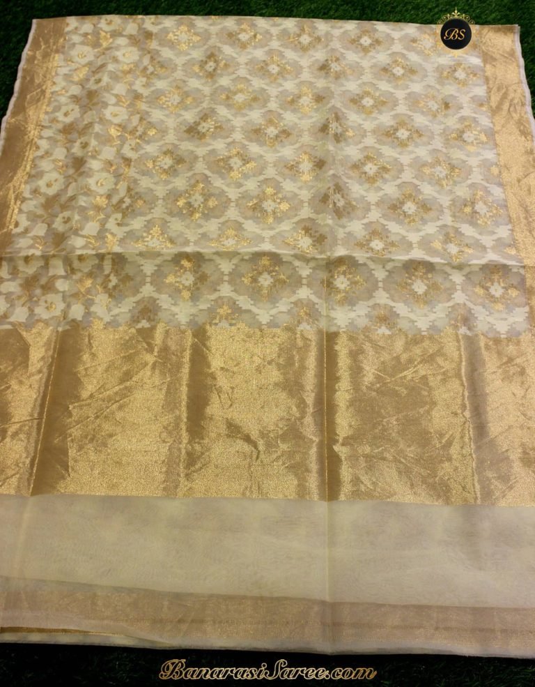 Banarasi Handloom White-Gold Kora Silk Saree - Image 2