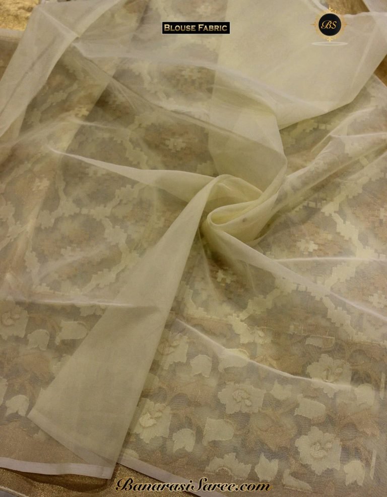 Banarasi Handloom White-Gold Kora Silk Saree - Image 3