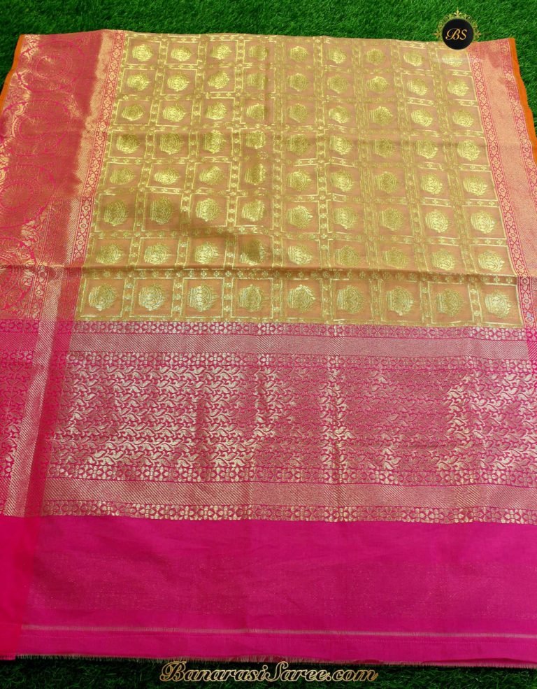 Banarasi Handloom Kora Silk Peach Color Saree - Image 3