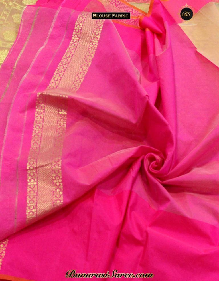Banarasi Handloom Kora Silk Peach Color Saree - Image 4