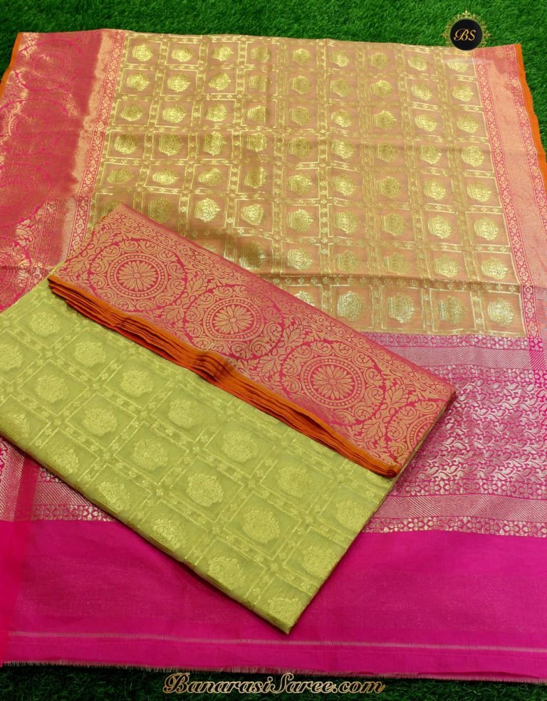 Banarasi Handloom Kora Silk Peach Color Saree - Image 2