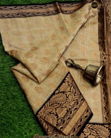 Banarasi Handloom Tussar Silk Beautiful Antique Zari Boota Saree