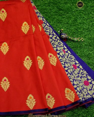 Pure Banarasi Handloom Katan Silk Red Color Alfi Boota Saree