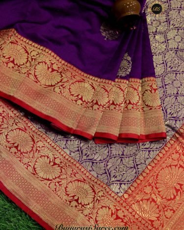 Pure Banarasi Handloom Katan Silk Purple Color Brocade Saree