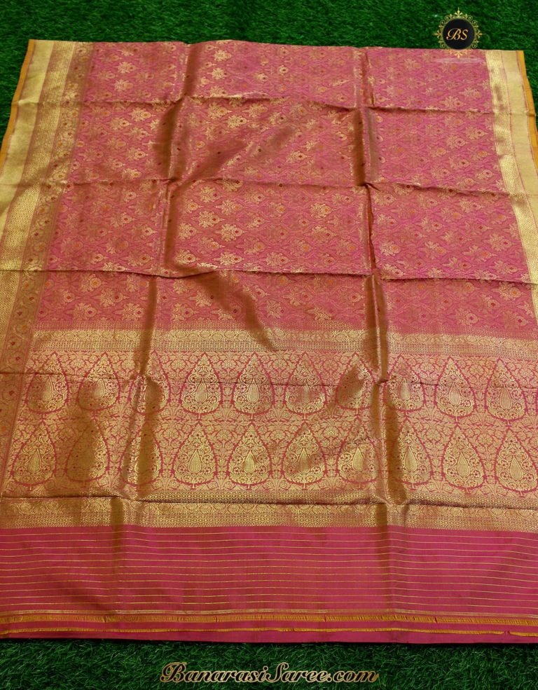 Pure Banarasi Handloom Katan Silk Peach Color Meenakari Work Saree - Image 3