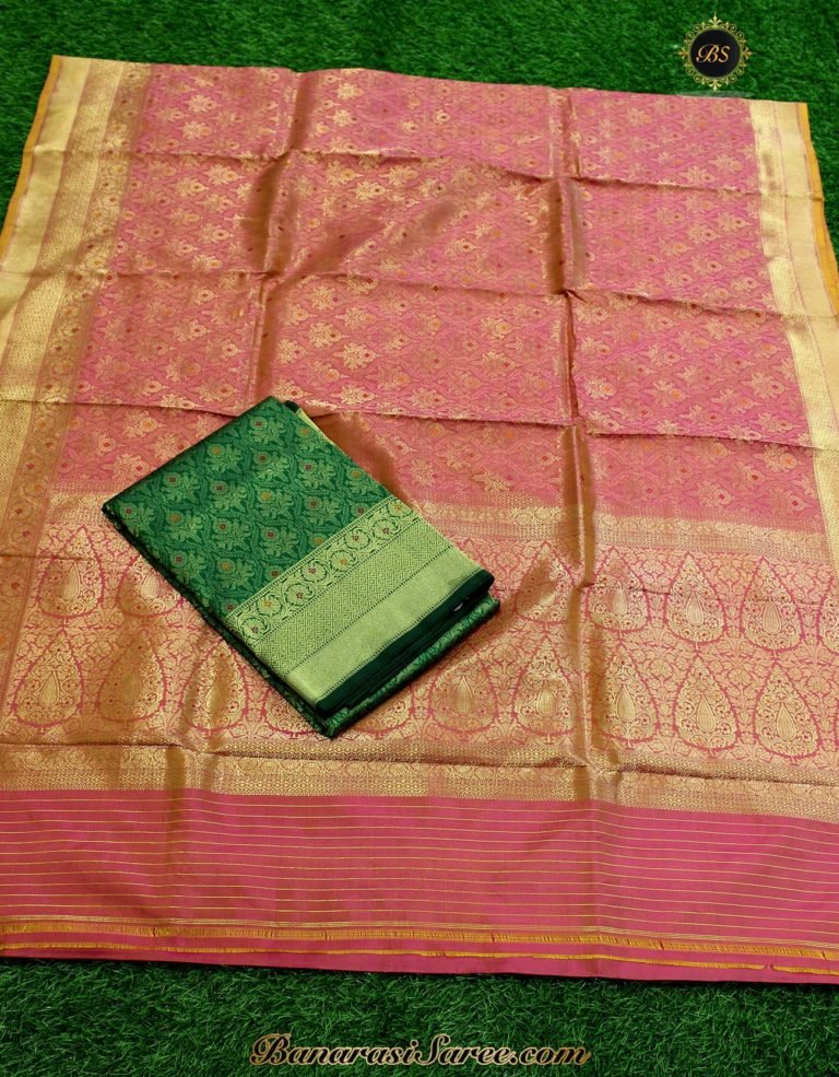 Pure Banarasi Handloom Katan Silk Peach Color Meenakari Work Saree - Image 2