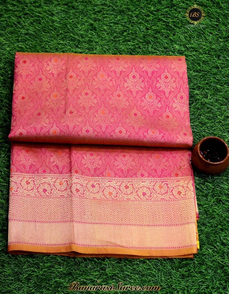 Pure Banarasi Handloom Katan Silk Peach Color Meenakari Work Saree