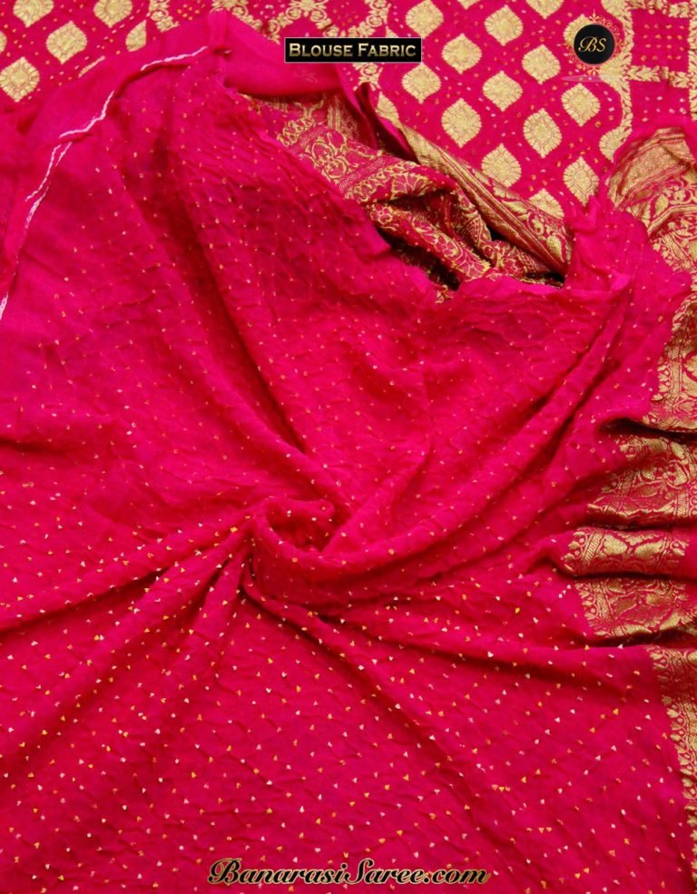 Pure Banarasi Handloom Pink Color Bandhani Saree - Image 4