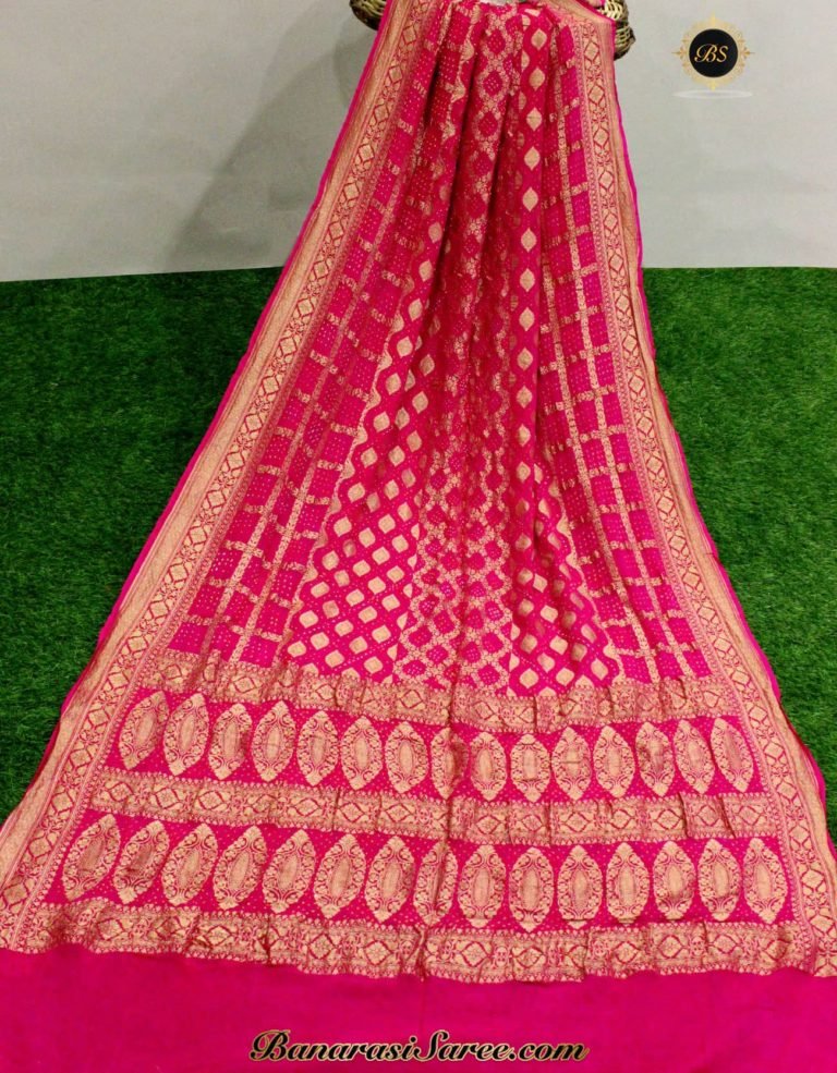 Pure Banarasi Handloom Pink Color Bandhani Saree