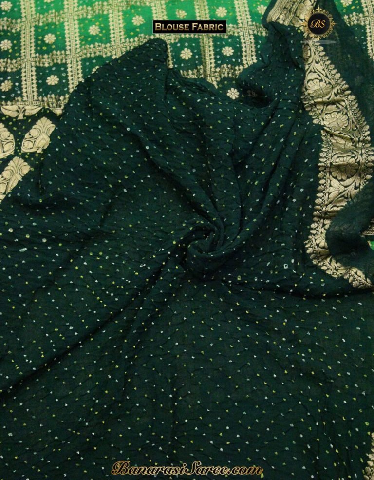 Pure Banarasi Handloom Green Color Bandhani Saree - Image 5