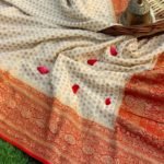 Pure Banarasi Handloom Khaddi Chiffon Off White-Maroon Neem Zari Saree