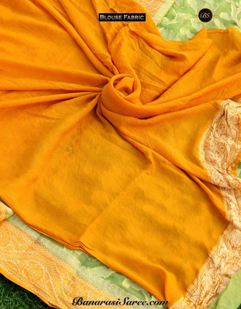 Pure Banarasi Handloom Khaddi Chiffon Green-Yellow Color Saree - Image 4