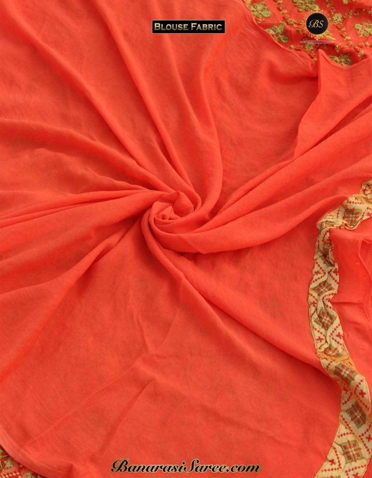 Pure Banarasi Handloom Khaddi Chiffon Orange Color Saree - Image 4